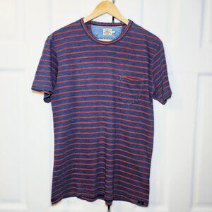 Faherty Short Sleeve Indigo Pocket Tee Men's Medium Blue Red Striped Breton